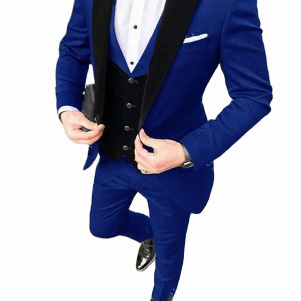 2022 Royal Blue Blazer Pantaloni Gilet nero Abiti da lavoro Abiti causali Smoking dello sposo per la cerimonia nuziale Terno Mas