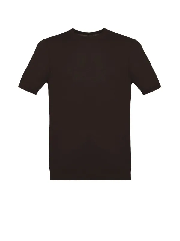 Brown crew-neck T-shirt in cotton