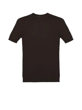 Brown crew-neck T-shirt in cotton