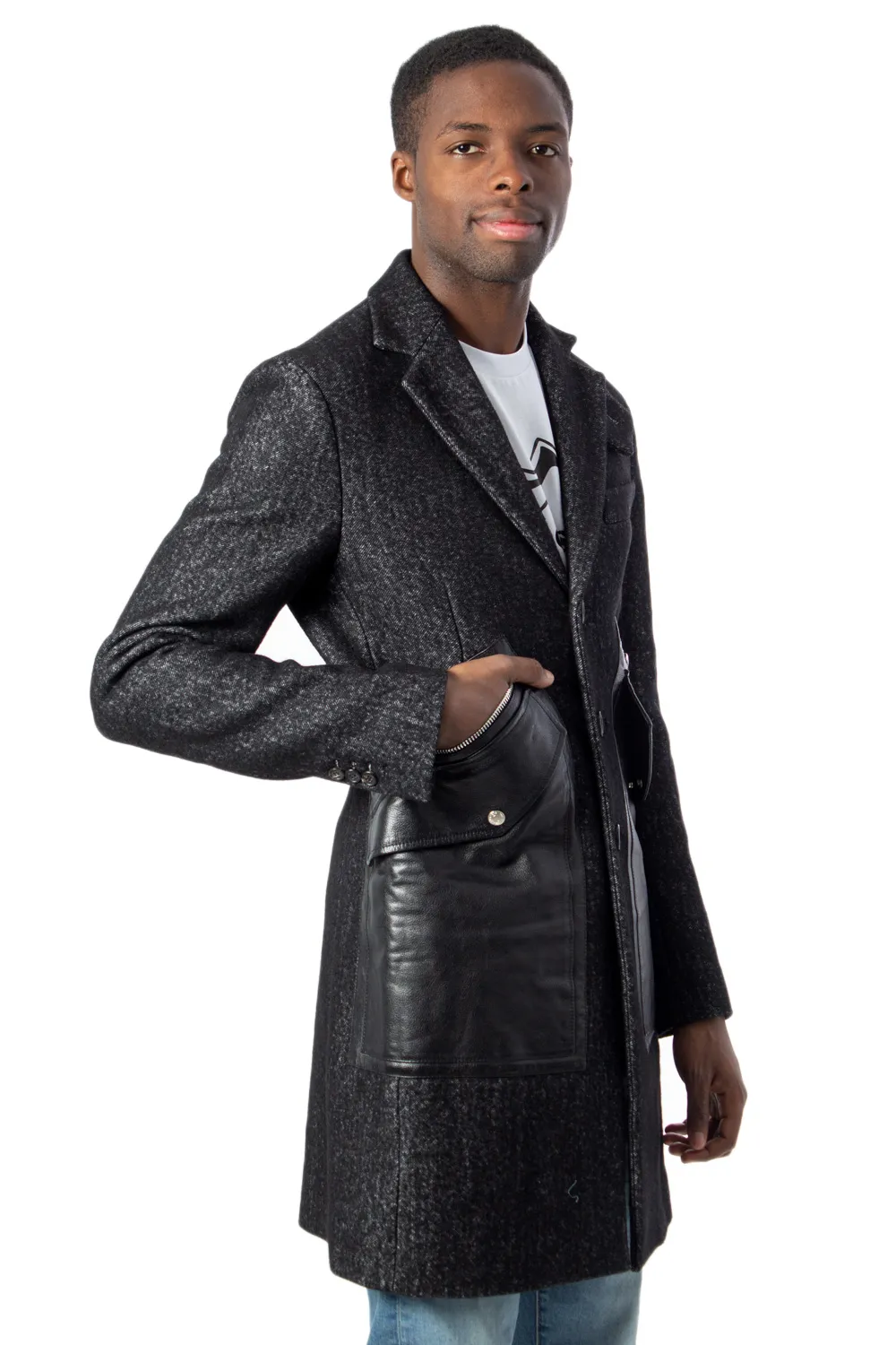 Cappotto Dsquared2 inserto in ecopelle Nero