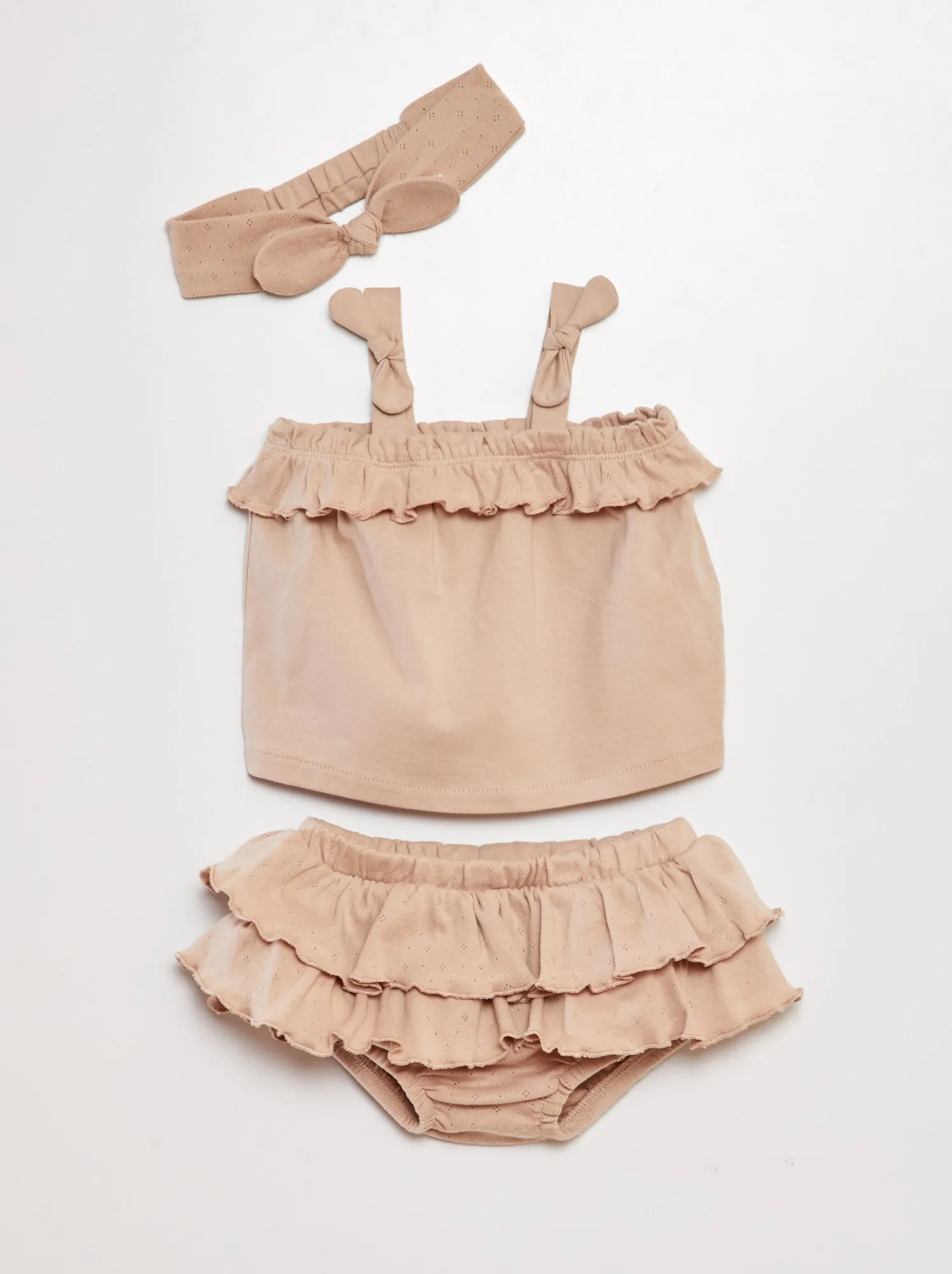 Completo top + pantaloncini + fascia - 3 pezzi - BEIGE