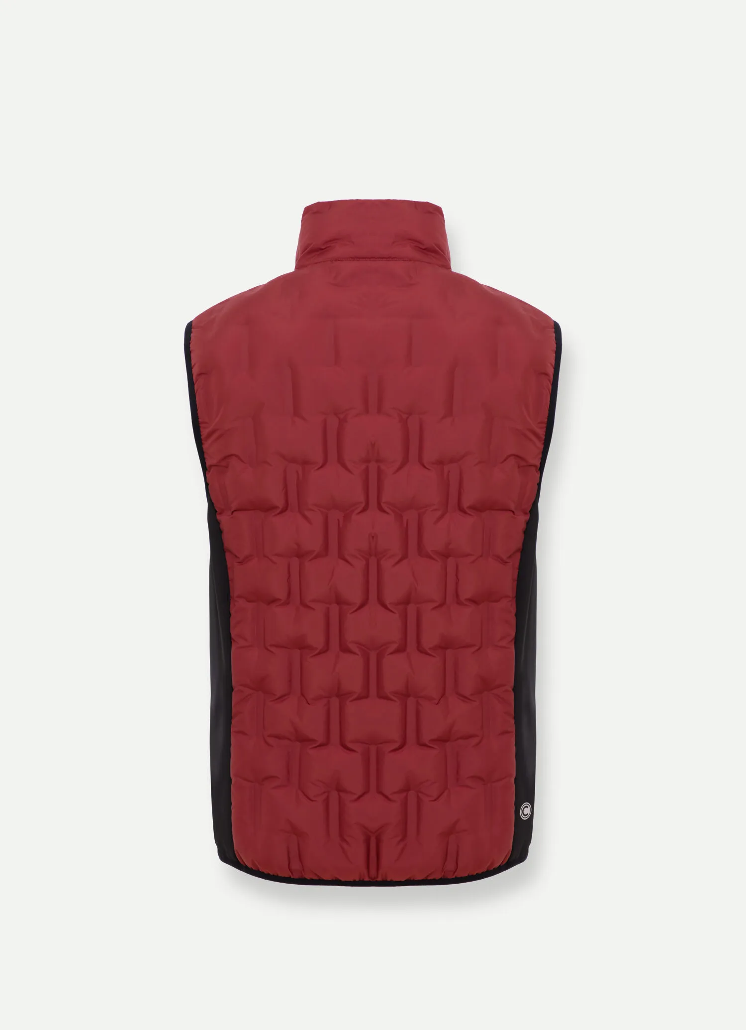 Down-padded gilet with softshell inserts