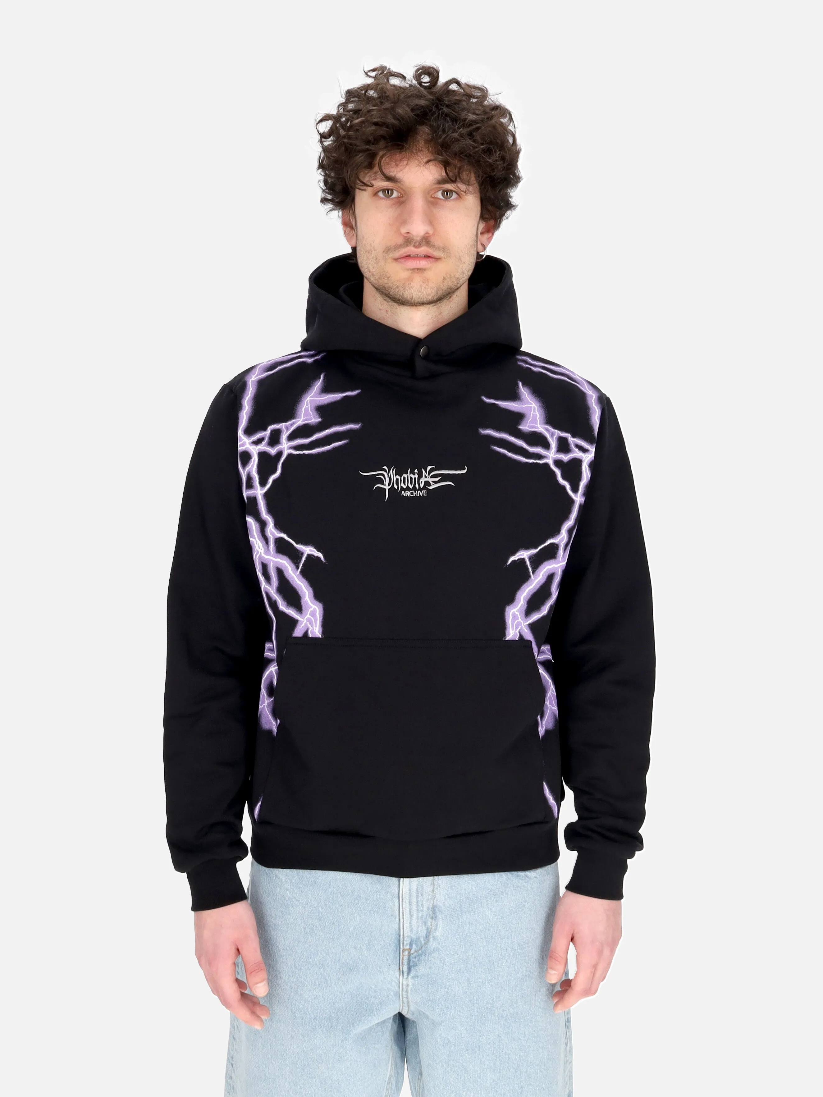 Felpa Leggera Cappuccio Uomo Lateral Lightning Print Hoodie Black/purple