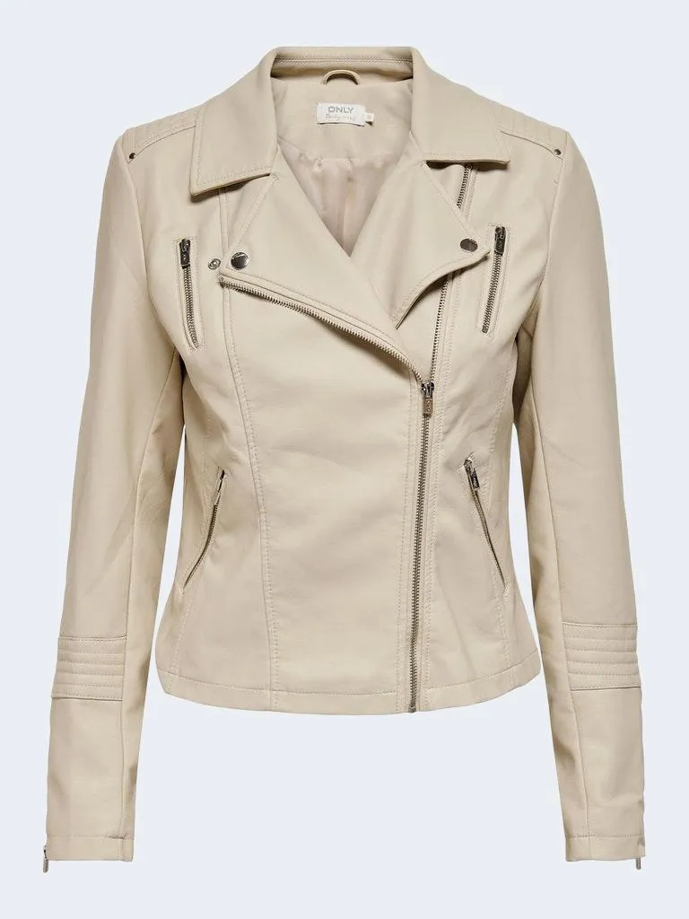 Giacchetto Only ONLGEMMA FAUX LEATHER BIKER OTW NOOS Beige