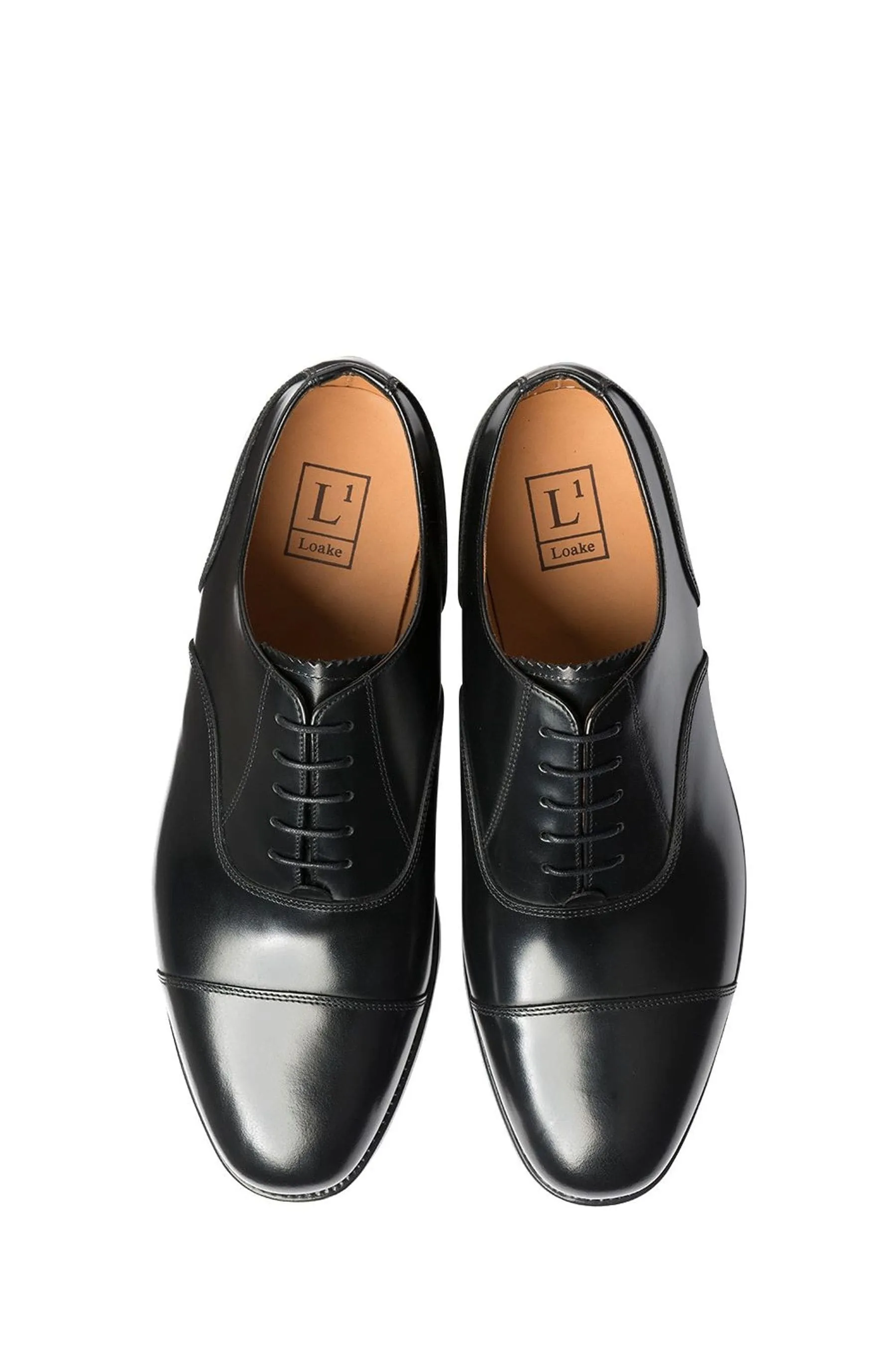 Loake Nero - Oxford Scarpe cap toe in pelle lucidata