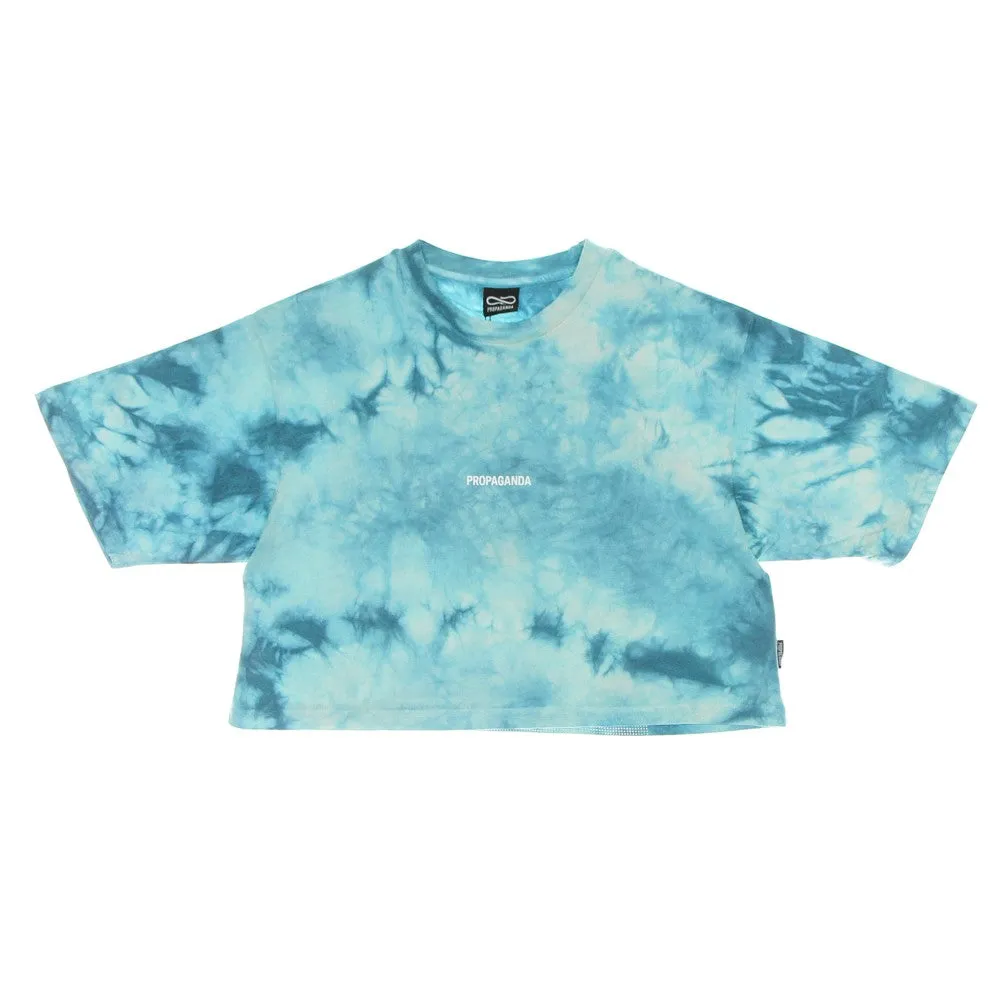 Maglietta Corta Donna Ribs Crop Top Tee Tie Dye Aqua