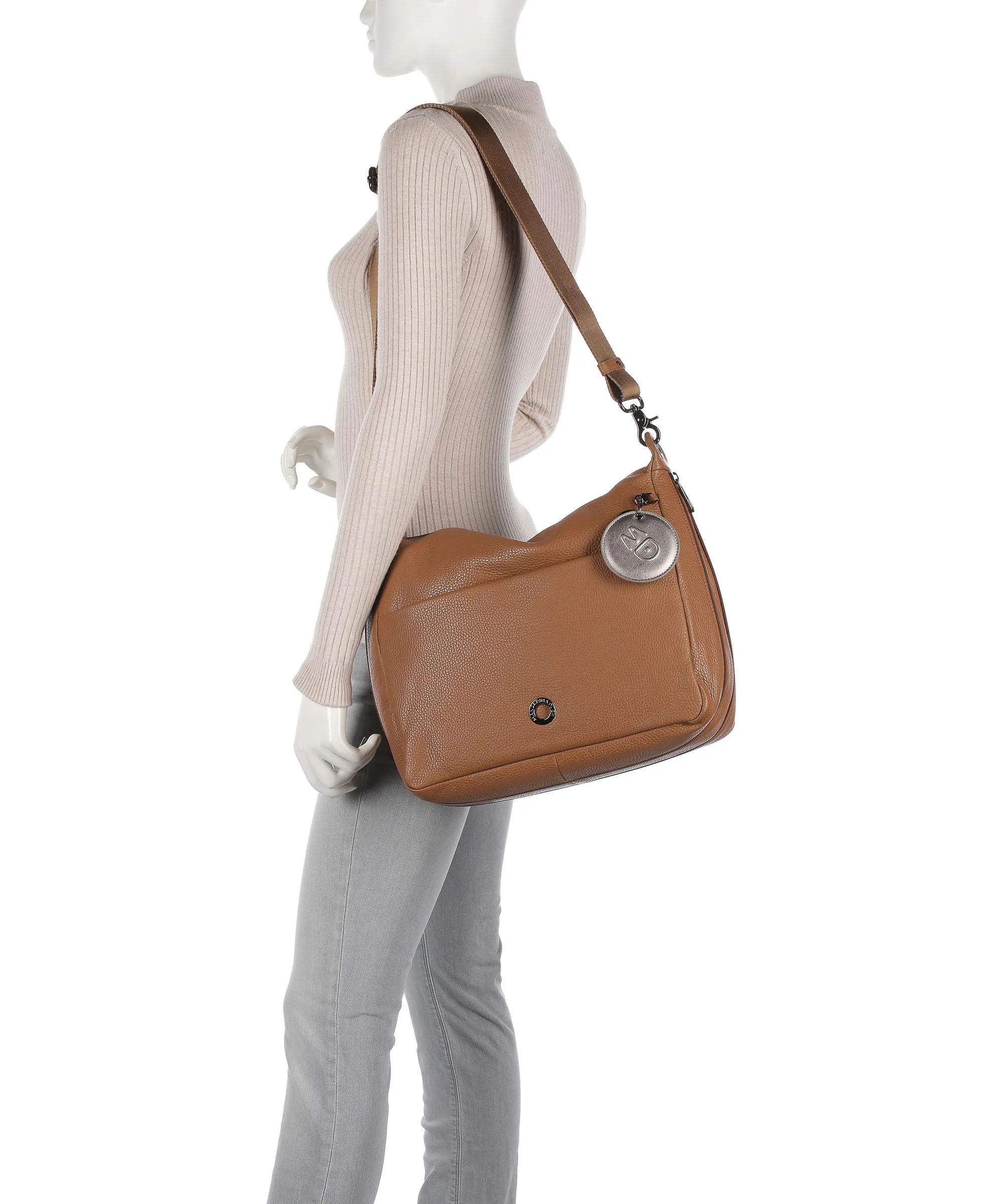  Mandarina Duck Mellow Leather Borsa a spalla pelle di vitello grana tan  