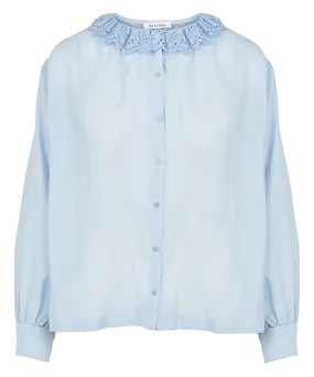  MASSCOB   STORA - Camicia scollo tondo ricamata in cotone | Blu