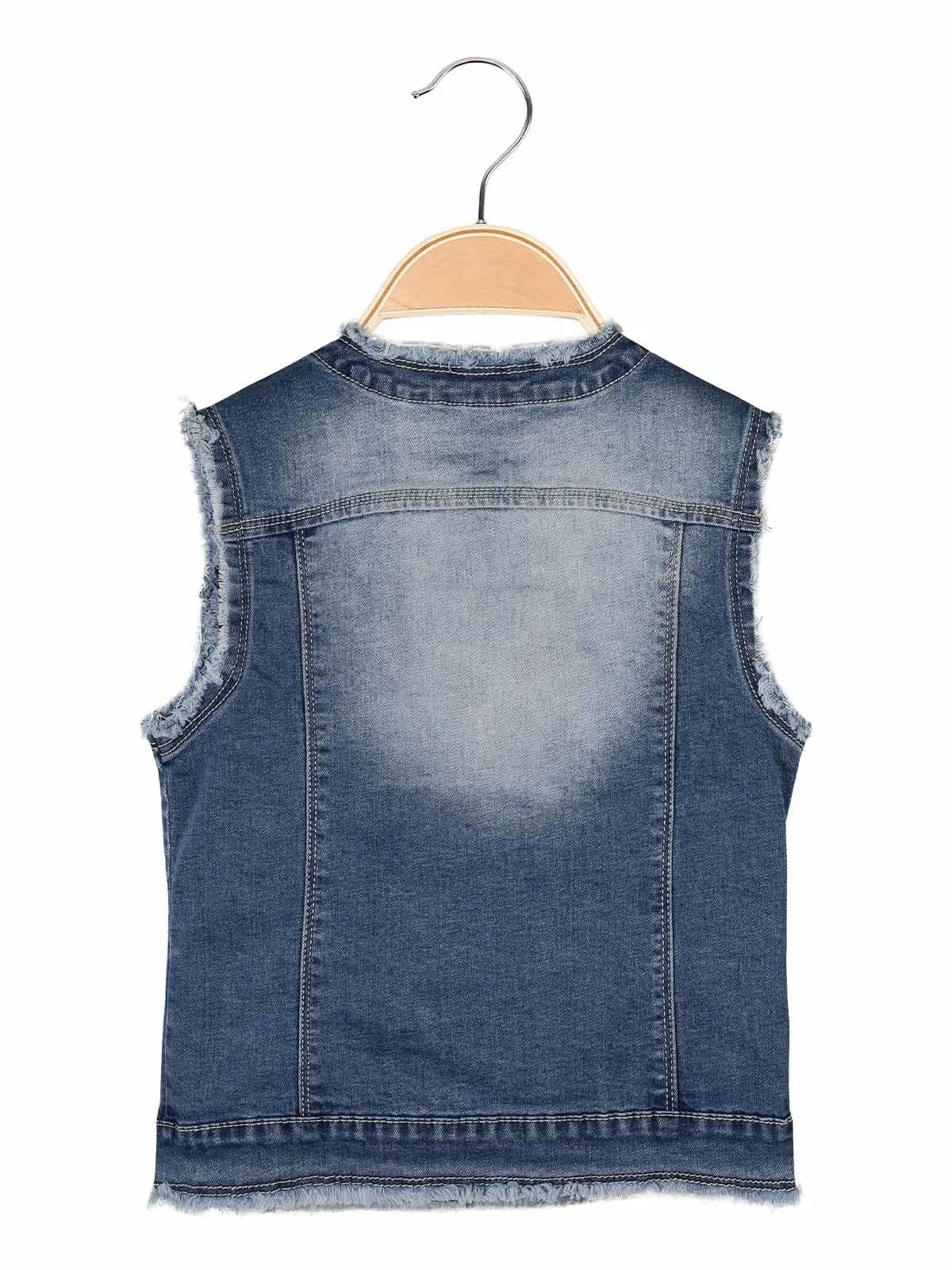 Miss Bellina Gilet fille en jean avec strass et perles