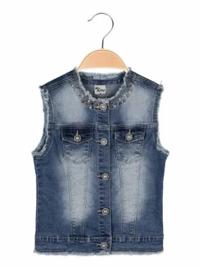 Miss Bellina Gilet fille en jean avec strass et perles