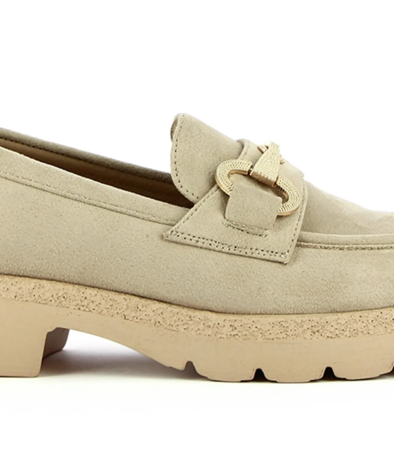 Mocassini casual beige con morsetto e suola carrarmato