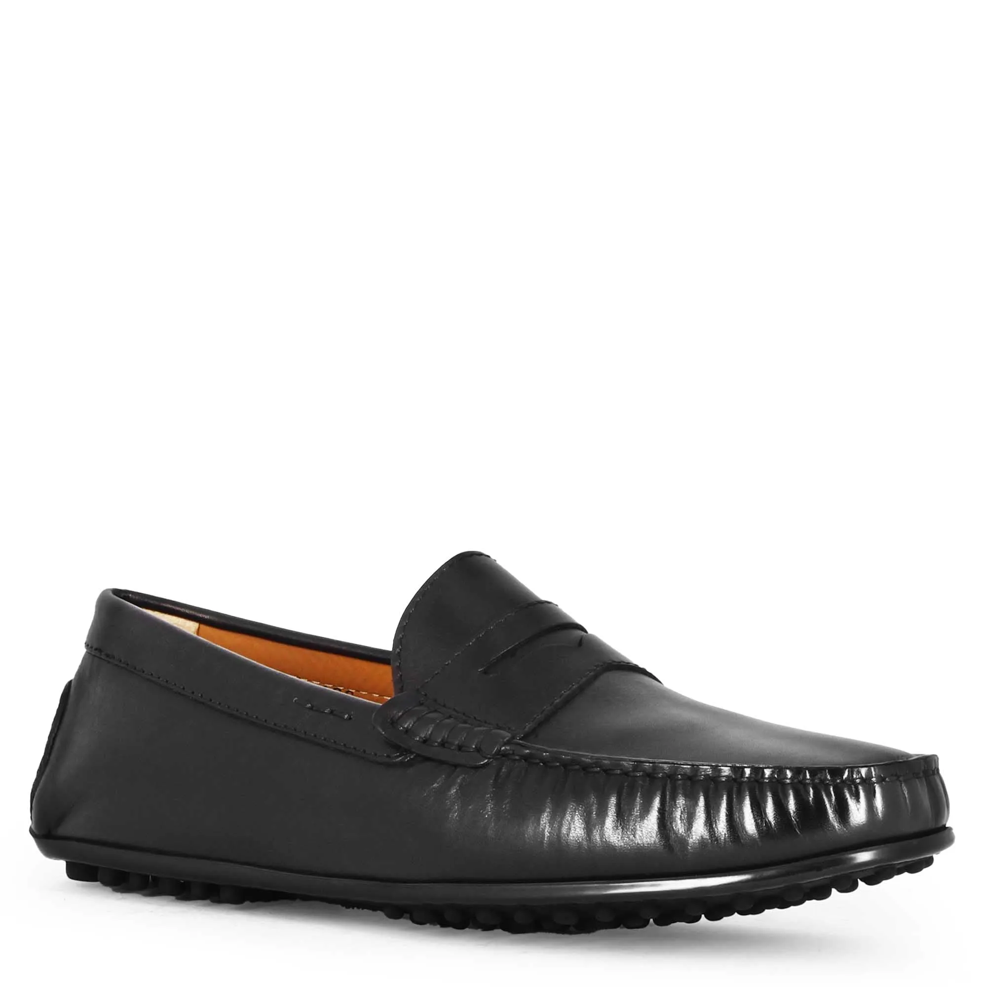 Mocassino casual da uomo in pelle colore nero con suola con gommini