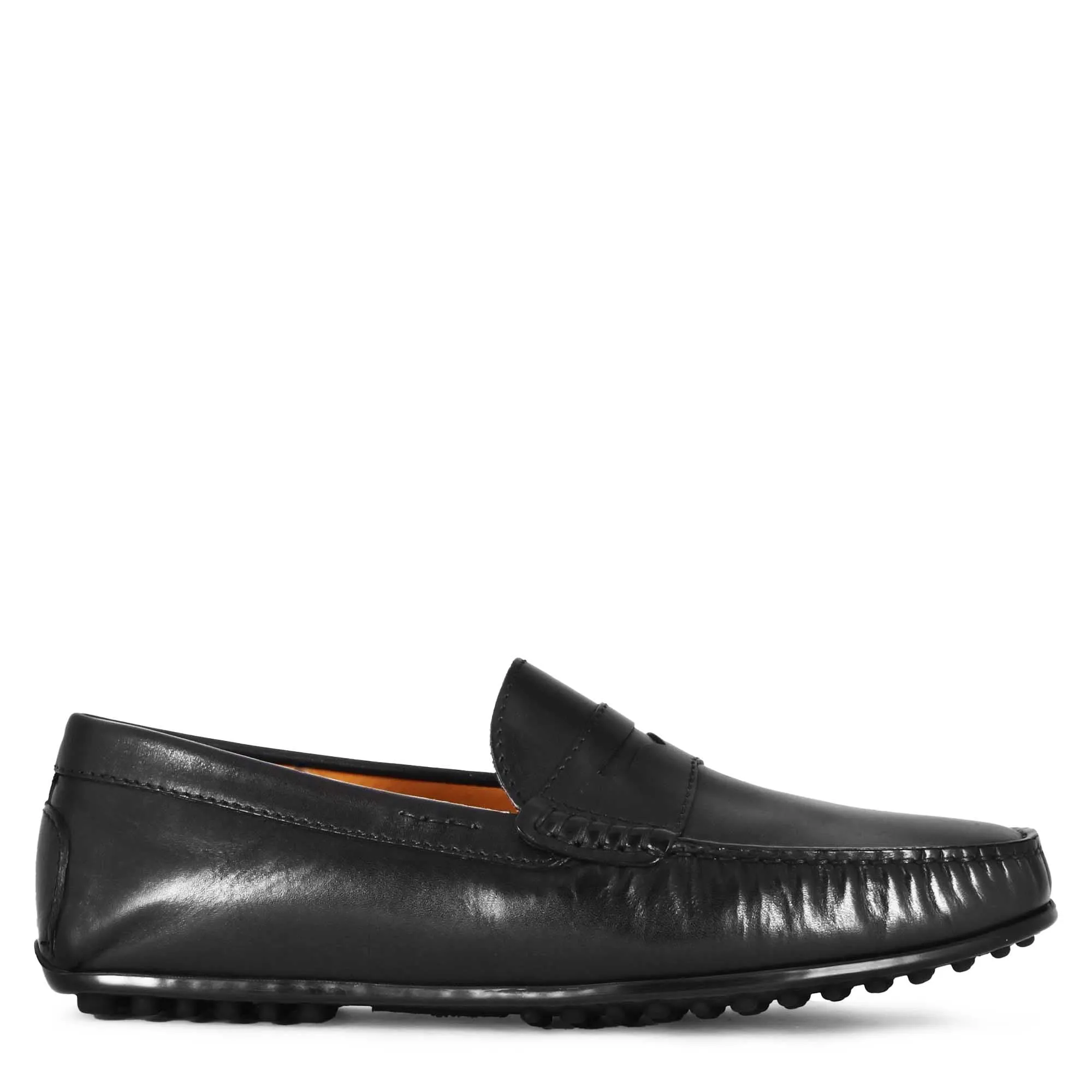 Mocassino casual da uomo in pelle colore nero con suola con gommini