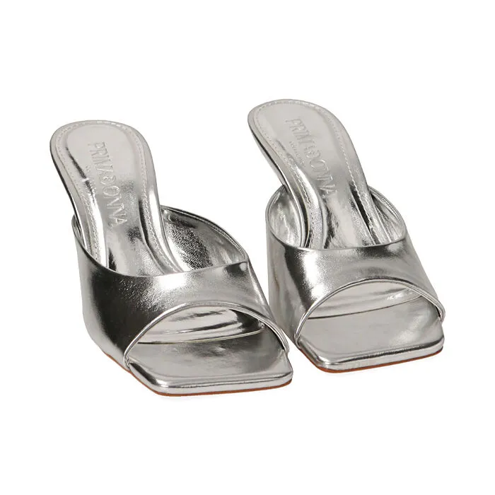 Mules argento, tacco 5,5 cm