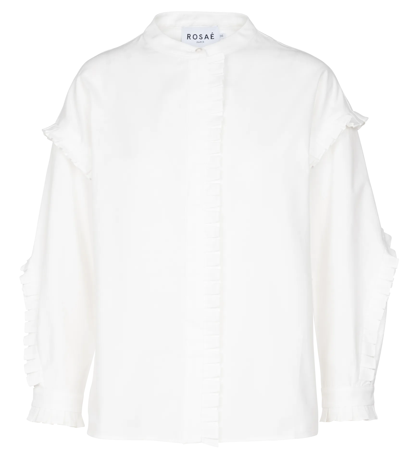  ROSAE PARIS   LE TOURVILLE - Camicia scollo tondo con volant in cotone bio | Bianco