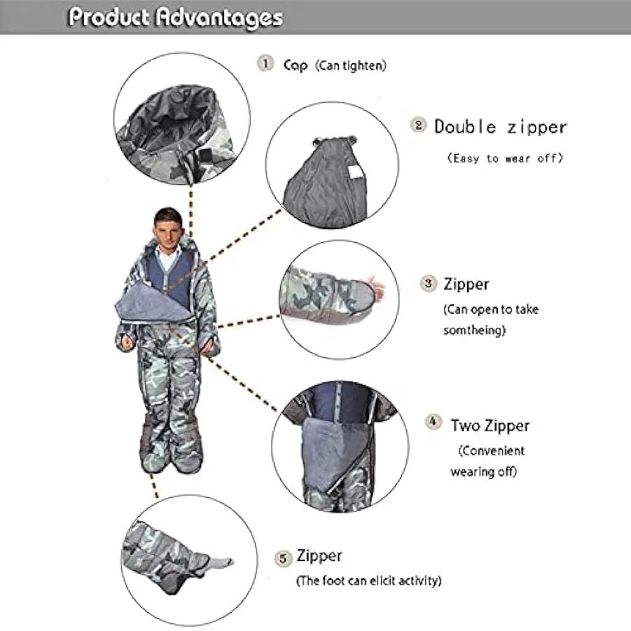 Sacco a pelo indossabile per adulti: sacco a pelo in cotone ultraleggero e caldo per campeggio all’aperto, escursionismo, viaggi