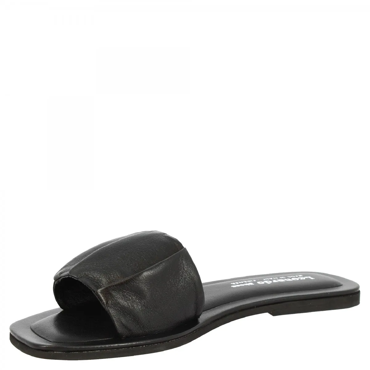 Sandali slip-on da donna fascia larga con pieghe fatti a mano in nappa nera