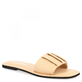 Sandali slip-on fascia larga con pieghe da donna fatti a mano in nappa nude