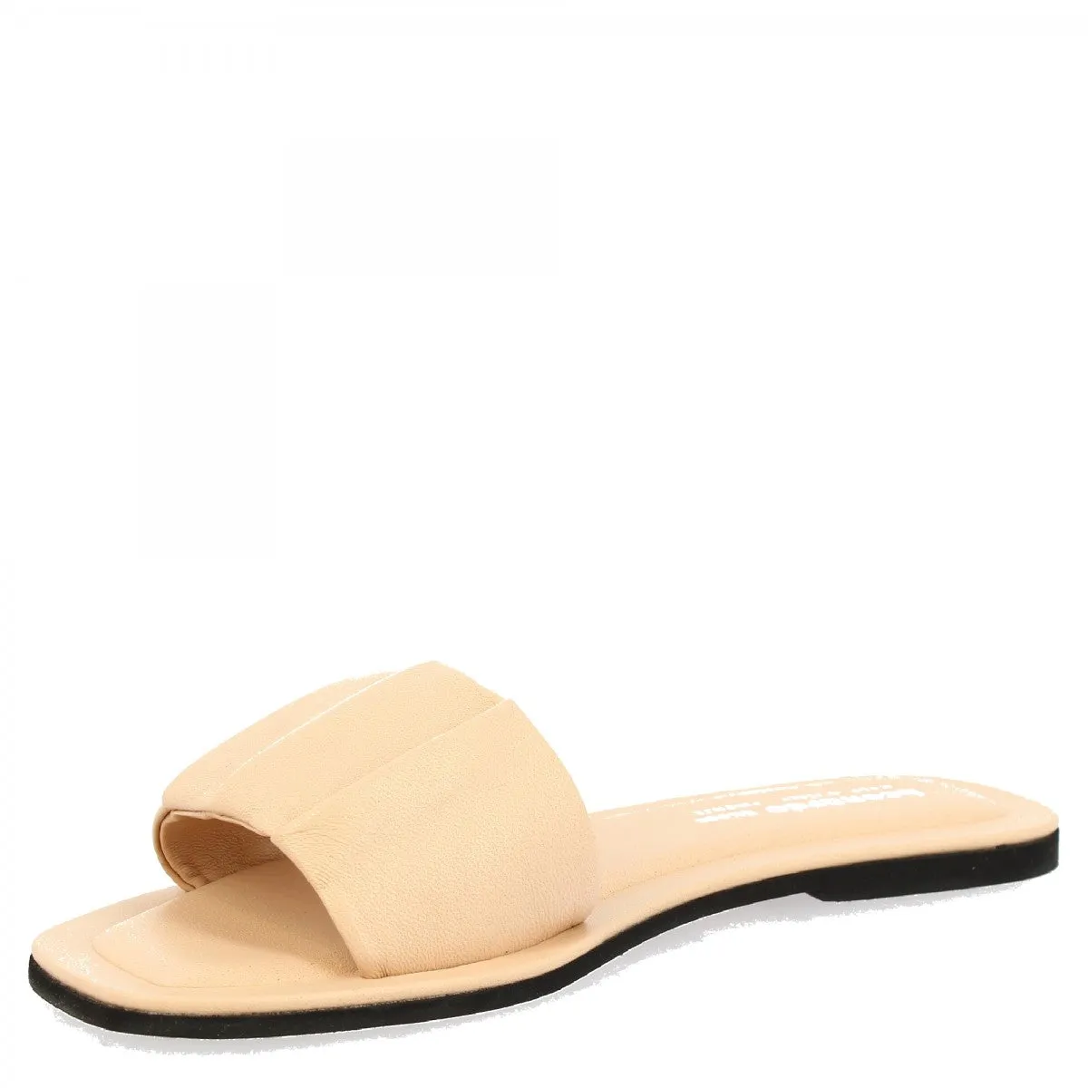 Sandali slip-on fascia larga con pieghe da donna fatti a mano in nappa nude