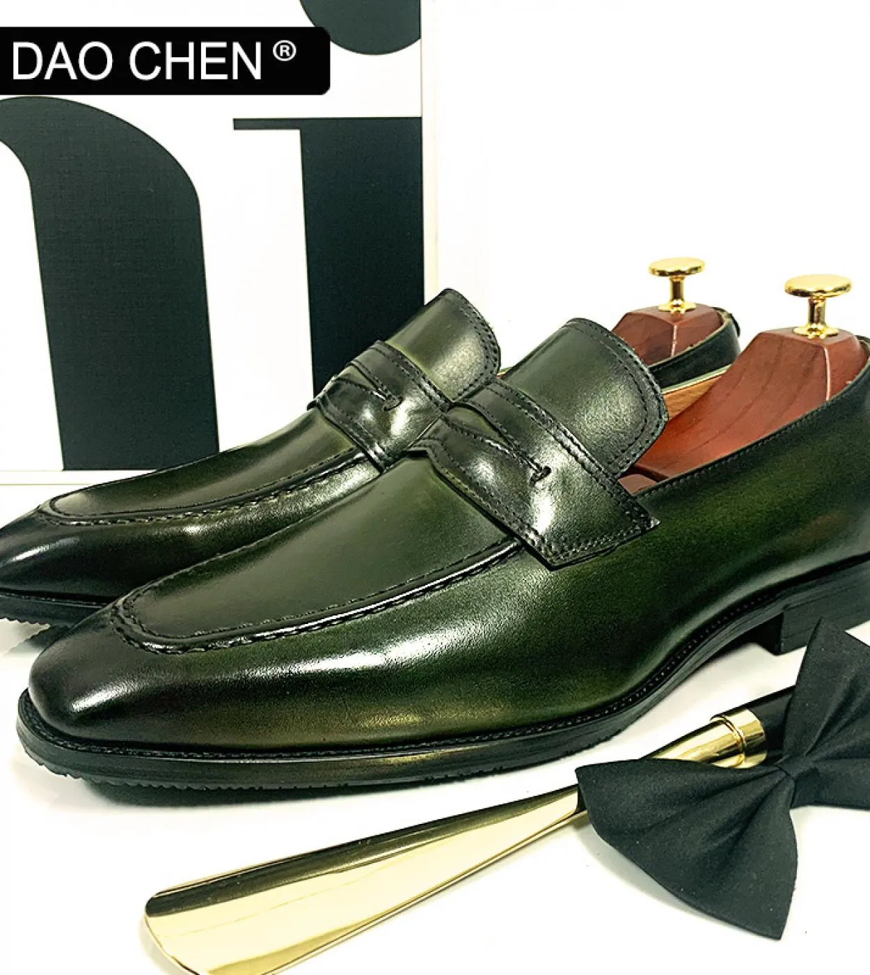 Scarpe verdi da uomo Mocassini antiscivolo da uomo Mocassini verdi da uomo Scarpe da uomo in pelle verde