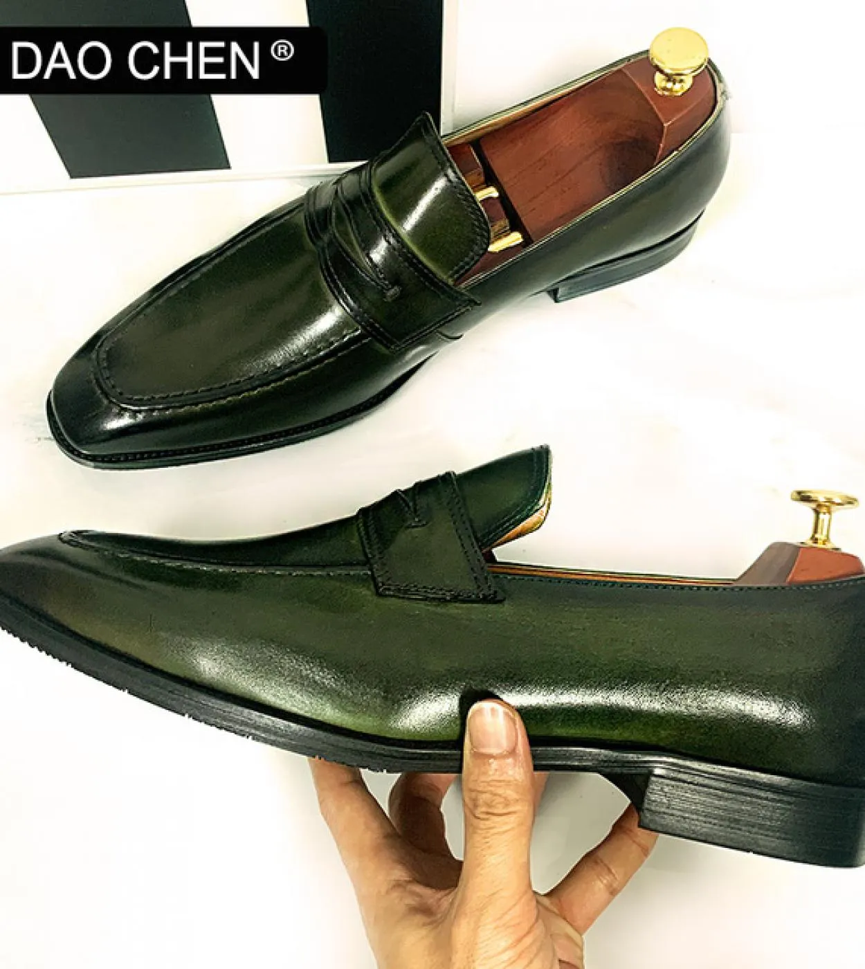 Scarpe verdi da uomo Mocassini antiscivolo da uomo Mocassini verdi da uomo Scarpe da uomo in pelle verde