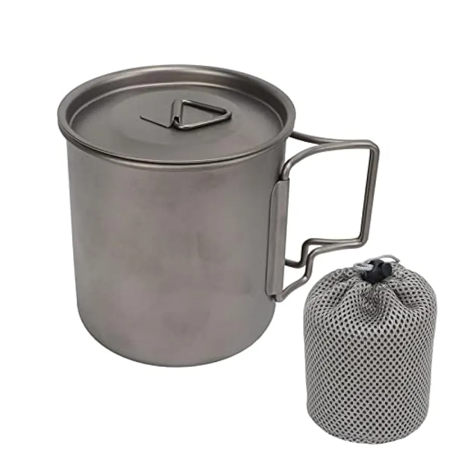 Topyond Tazza in Titanio Puro Ultraleggero da 500 Ml con Manico Pieghevole, Utensile da Campeggio Portatile da Esterno, Ideale p