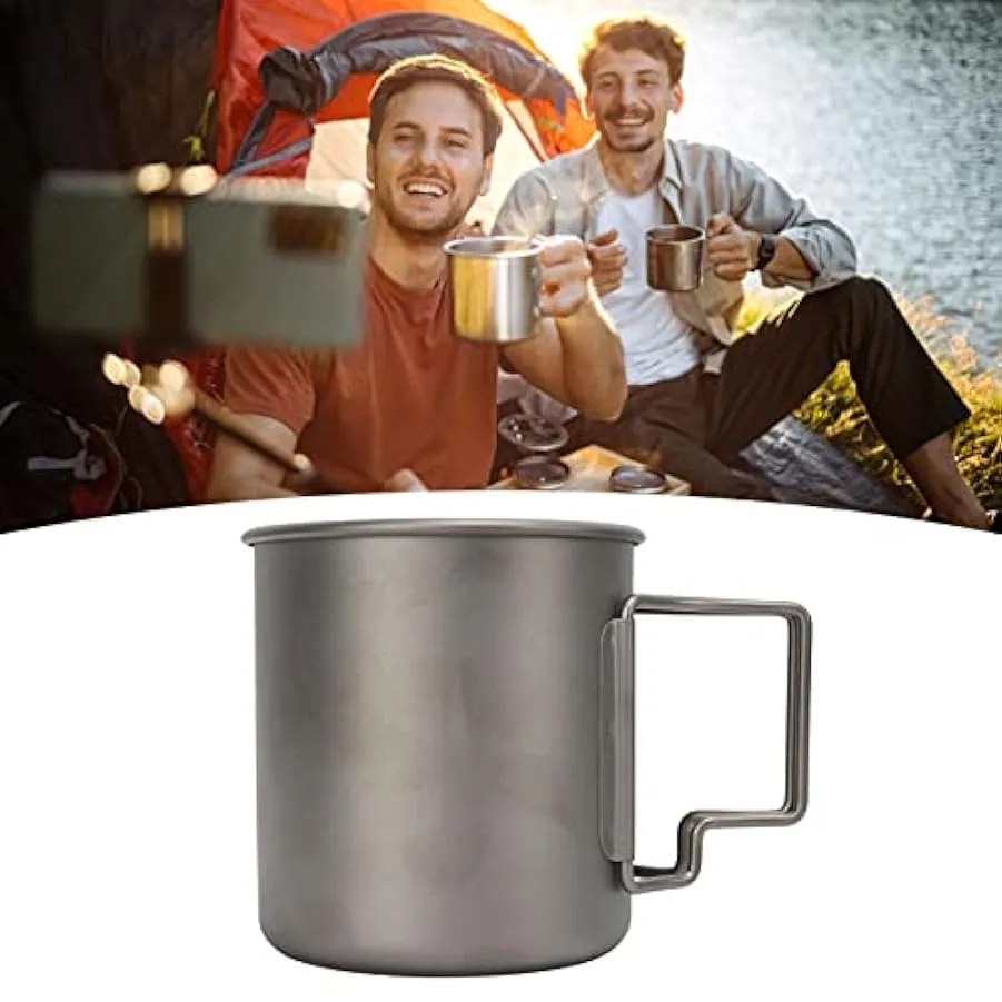 Topyond Tazza in Titanio Puro Ultraleggero da 500 Ml con Manico Pieghevole, Utensile da Campeggio Portatile da Esterno, Ideale p