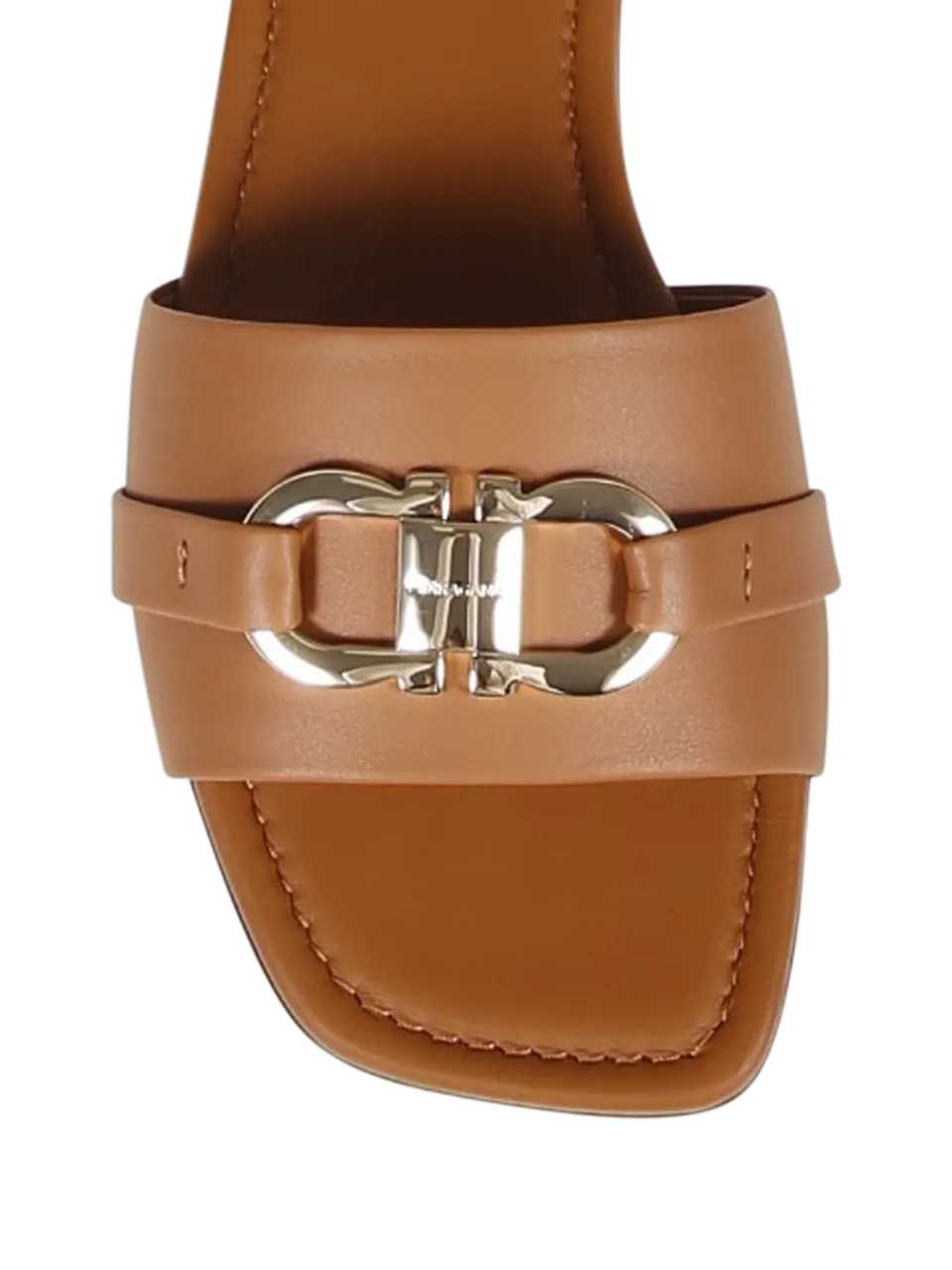 WOMAN FERRAGAMO BROWN CALF SKIN ORNAMENT DOUBLE GANCIO LEAH SLIPPER